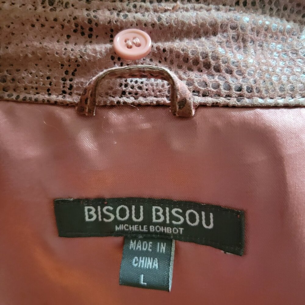 Bisou Bisou Pink Leather Coat with Attached Boa, Size Large, Vintage - Picture 9 of 11